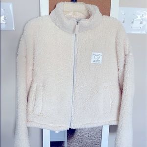Ivory Ella Cream Cropped Zip Up Sherpa